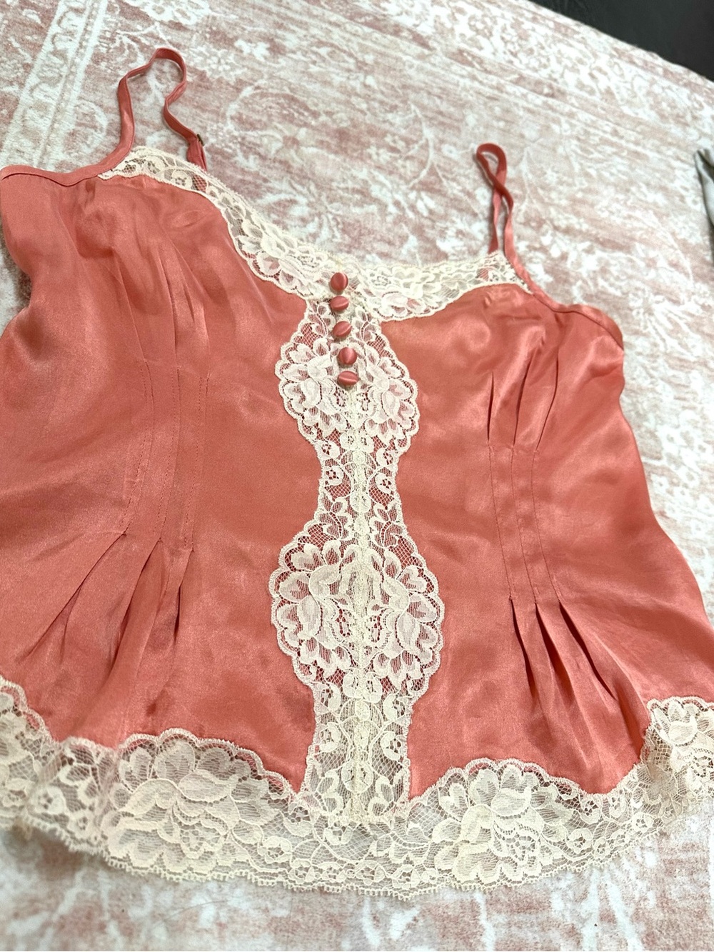 Vintage 🪷 Real Silk Banana Republic Peach Lace Tank Top - Picture 4 of 13